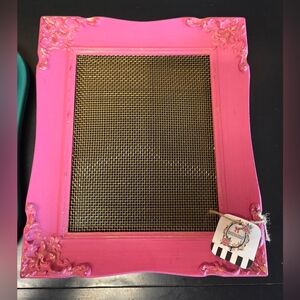 Hot Pink Ornate Wooden Frame W/ Gold Mesh Screen For Jewelry Hanging (11"x13")